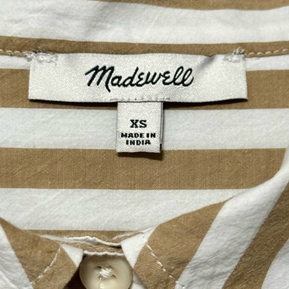 Madewell Collared Button Front Mini Tan Striped Cotton Poplin Shirt Dress XS - Picture 14 of 15